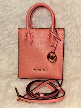 Michael Kors Coral Pink Mini Tote with Gold MK Charm